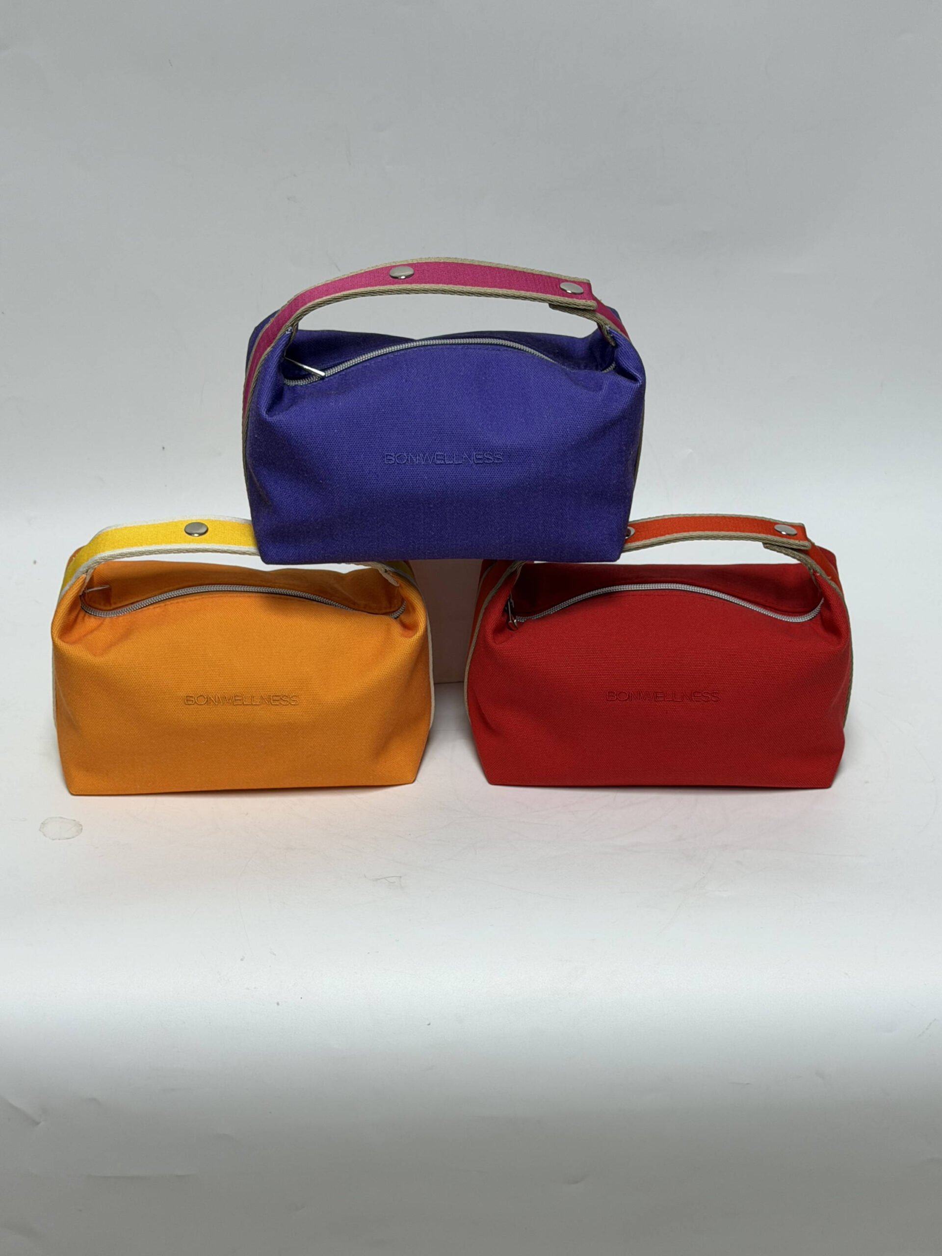 Finished BONWELLNESS custom cosmetic bag with branded embroidery