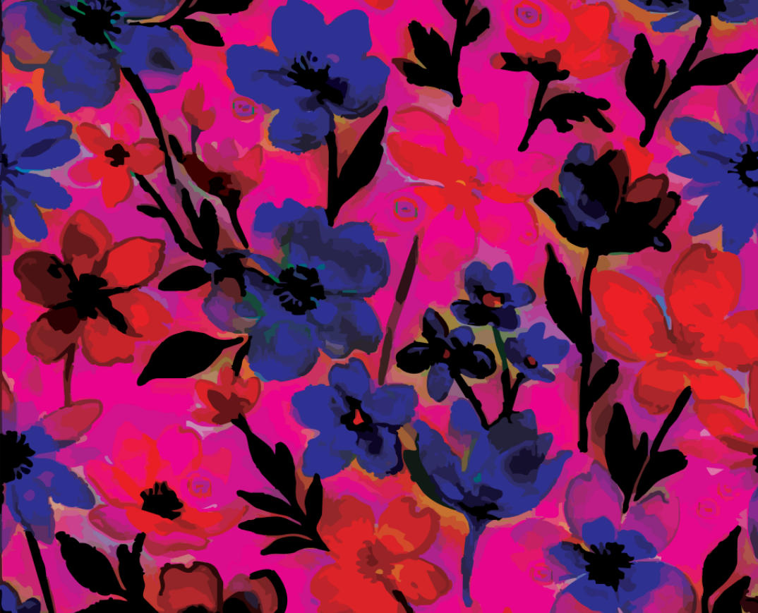 Floral print artwork supplied for custom cosmetic bag manufacturing